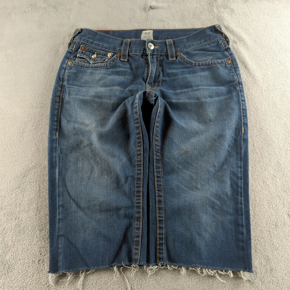 Vintage True Religion Cut Off Shorts Mens 34 Blue Billy Raw Frayed Hem USA - Picture 1 of 11